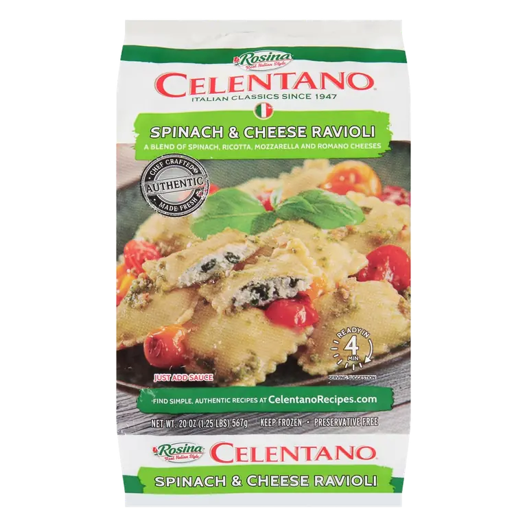 Spinach & Cheese a Blend of Spinach, Ricotta, Mozzarella and Romano Cheeses Ravioli