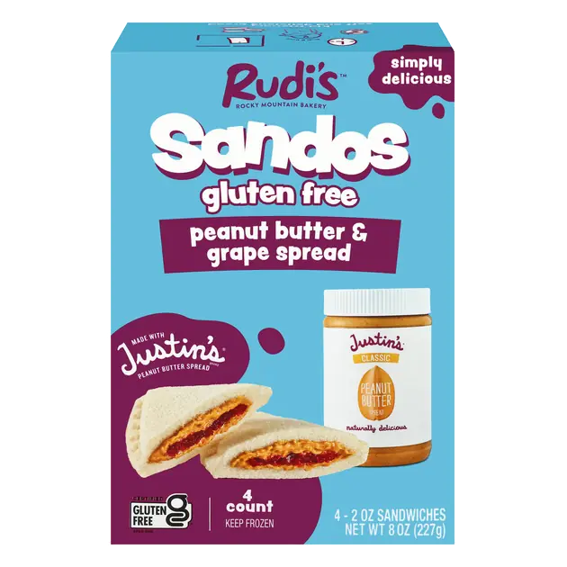 Rudi's Gluten Free Sandos Peanut Butter & Grape Spread Sandwiches 4-2 oz Each