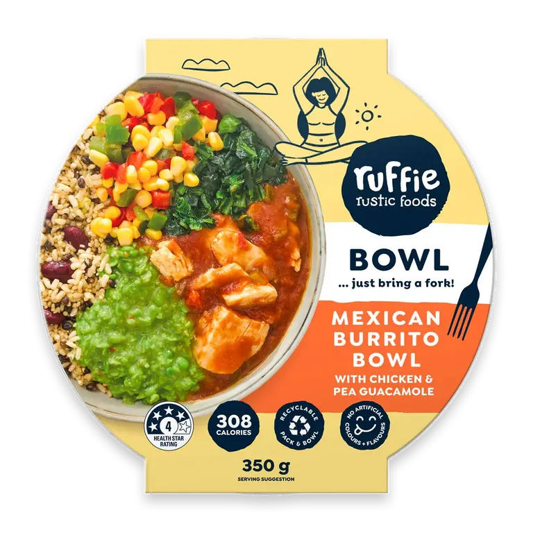 Mexican Burrito Bowl with Chicken & Pea Guacamole
