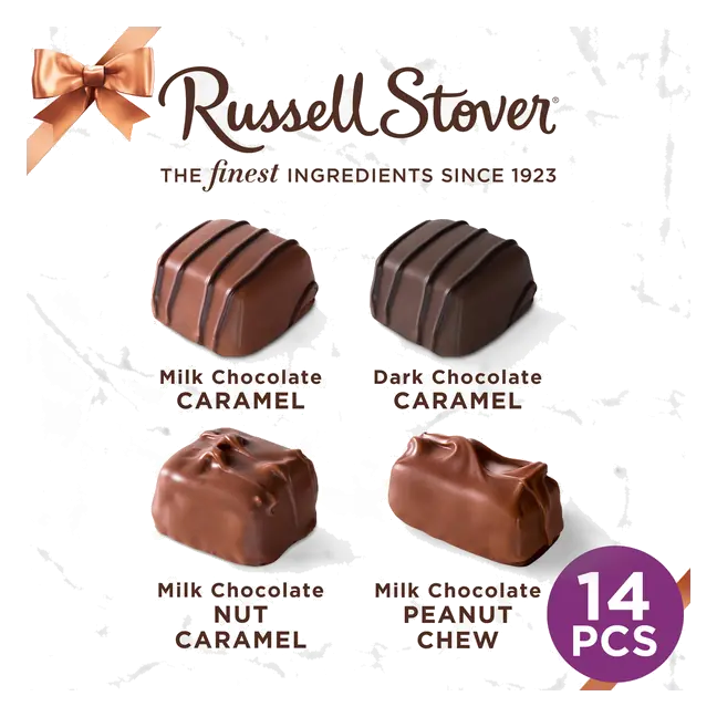 RUSSELL STOVER Assorted Caramels in Milk & Dark Chocolate Candy Gift Box, 9 oz.