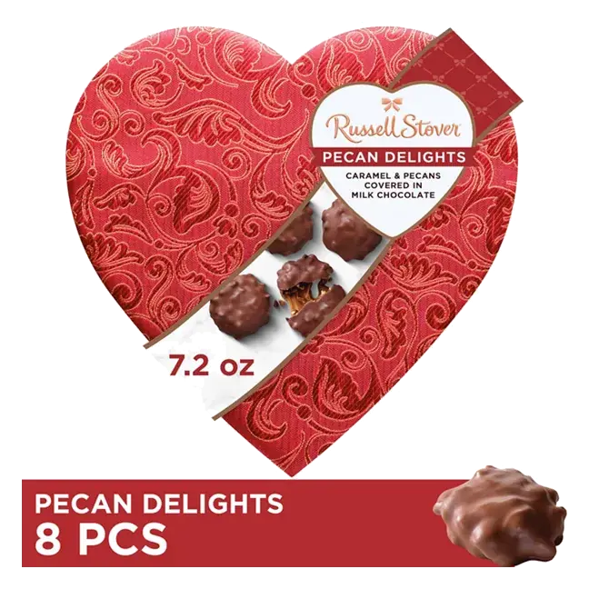 Valentine's Day Satin Heart Pecan Delights Milk Chocolate Candy Gift Box