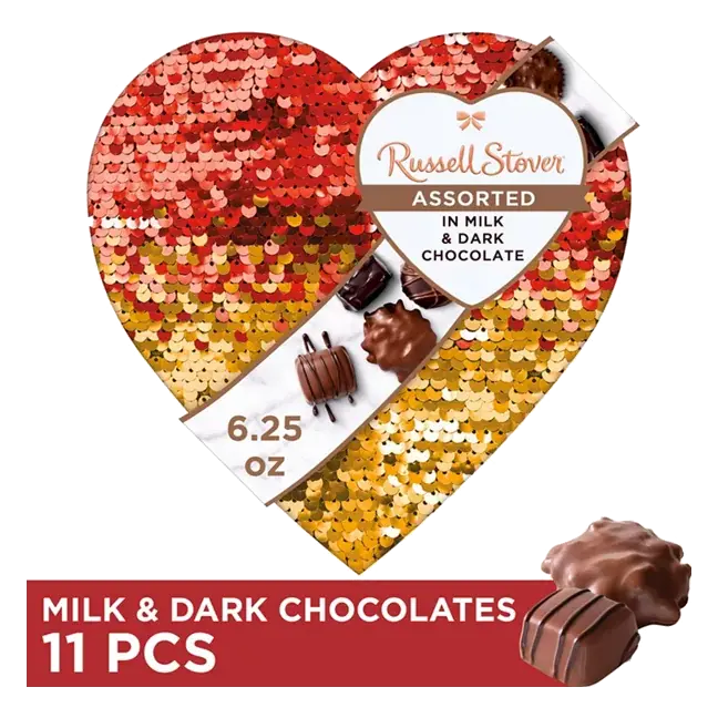 Valentine's Day Sequin Heart Assorted Milk & Dark Chocolate Candy Gift Box