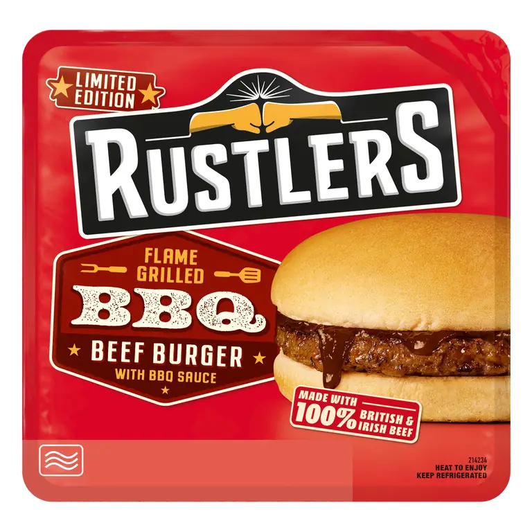 Rustlers Limited Edition Flame Grilled BBQ Beef Burger with BBQ Sauce 151g