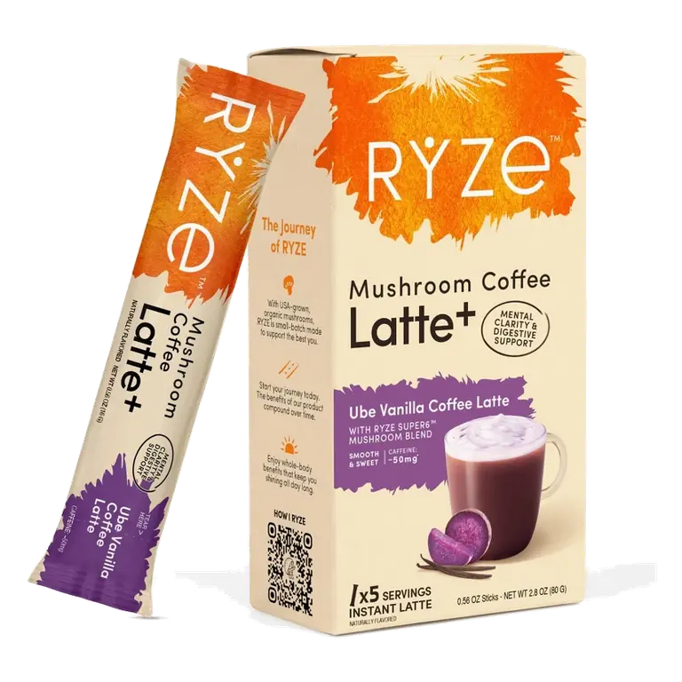RYZE Ube Latte Mushroom Instant Coffee, 5ct: Caffeinated