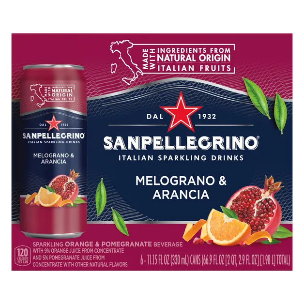 San Pellegrino Sparkling Orange & Pomegranate Beverage All Natural - 6 pk