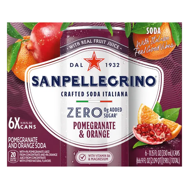 San Pellegrino Zero Pomegranate & Orange Italian Sparkling Drink - 6 pk