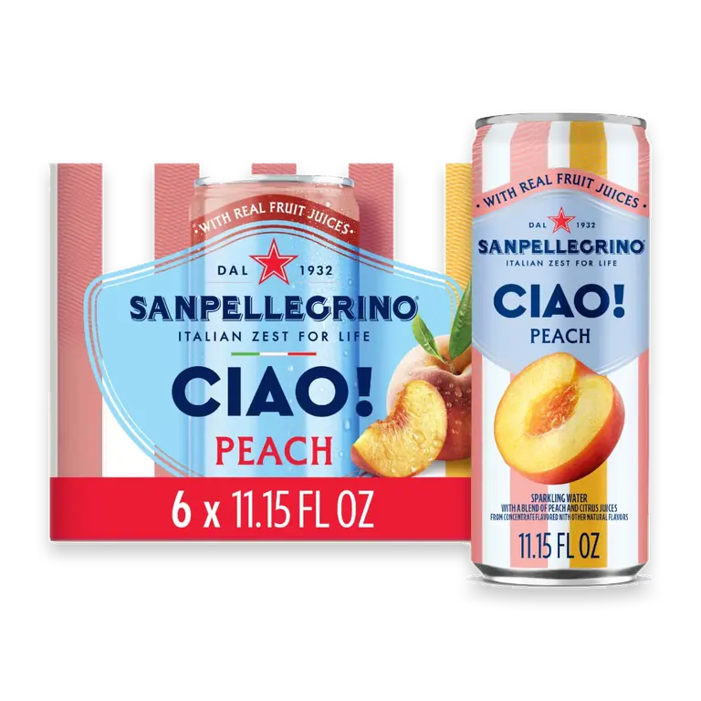 Sanpellegrino CIAO Peach Zero Added Sugar Sparkling Water Cans