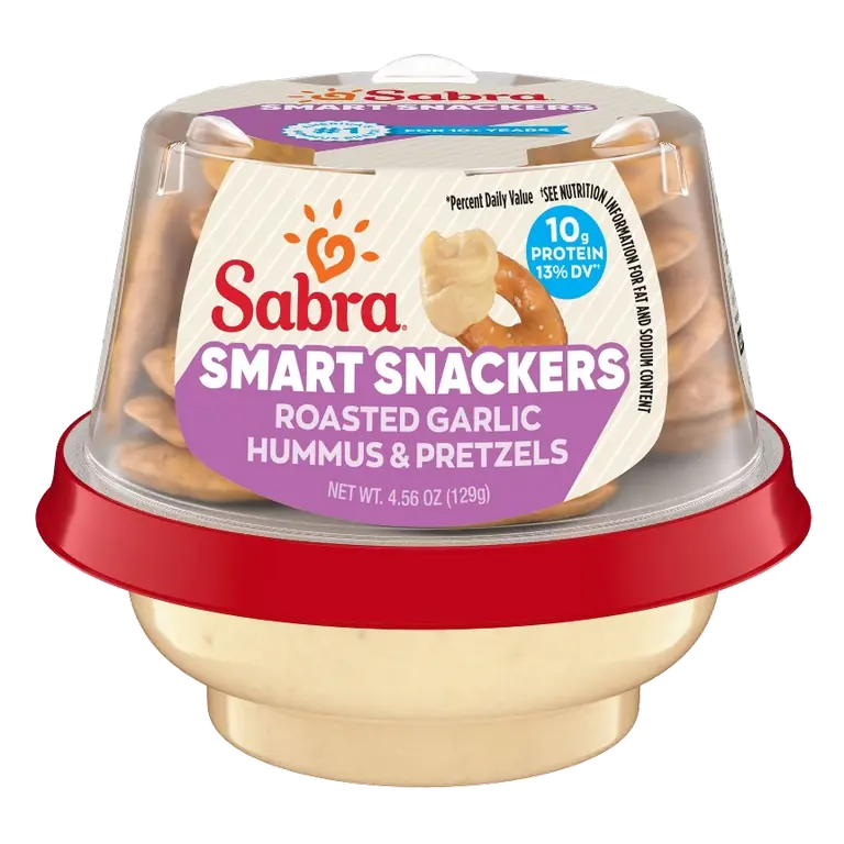 Sabra Roasted Garlic Hummus With Pretzels Snacker, 4.56oz: Dairy-Free, Vegan, Plant-Based