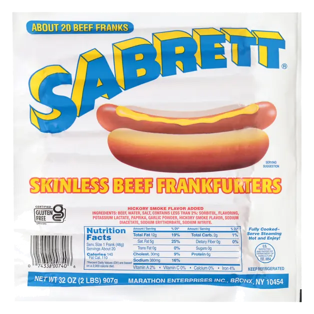 Skinless Beef Frankfurters - apx 20 ct