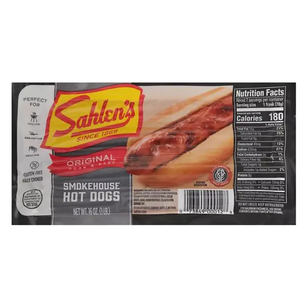 Hot Dogs, Smokehouse, Original Pork & Beef