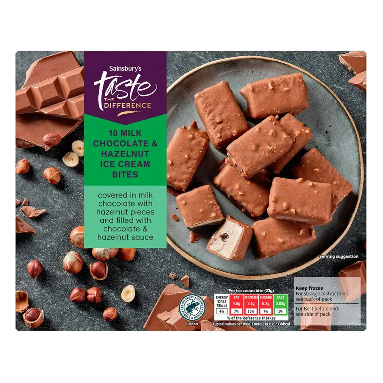 10 x 28ml Milk Chocolate & Hazelnut Ice Cream Bites, Taste the Difference