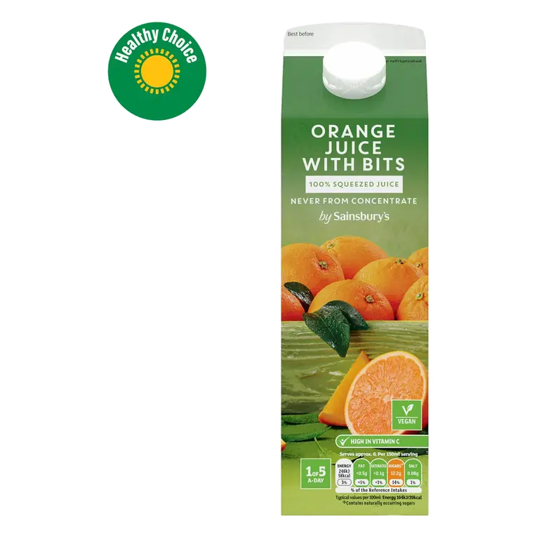 100% Pure Squeezed Orange Juice with Bits, Not From Concentrate 1L