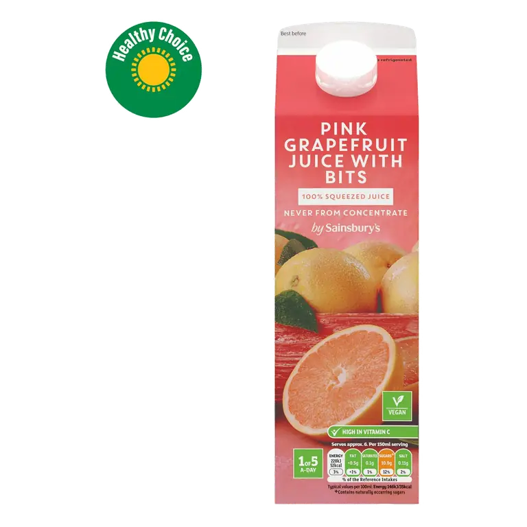 100% Pure Squeezed Pink Grapefruit Juice, Not From Concentrate 1L