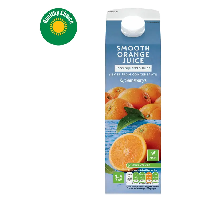 100% Pure Squeezed Smooth Orange Juice, Not From Concentrate 1L