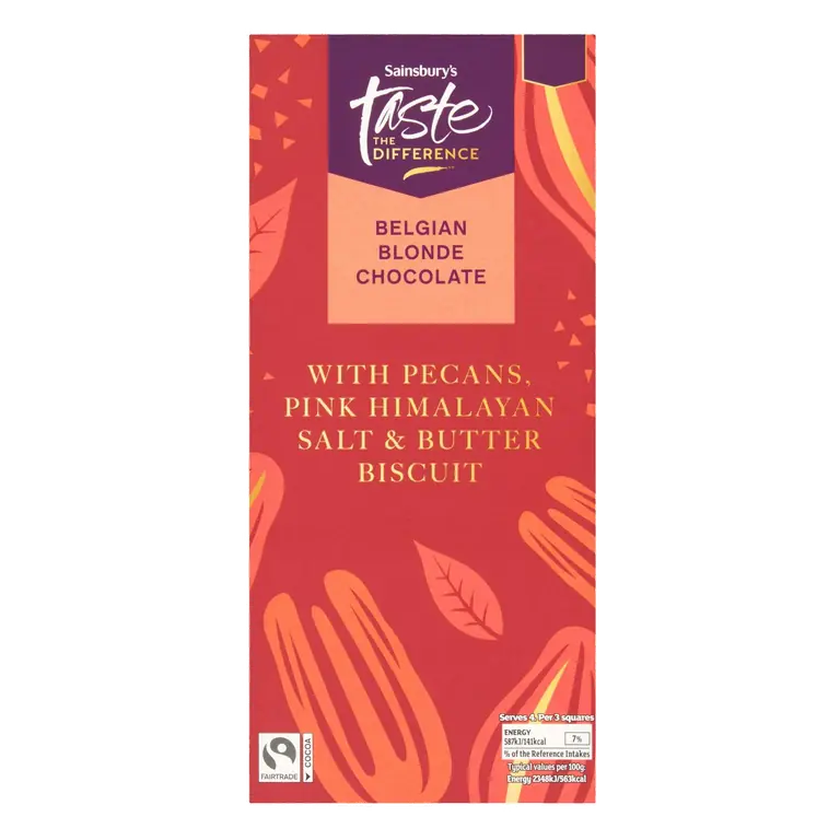 100g Belgian Blond Chocolate Pecan Bar, Taste the Difference
