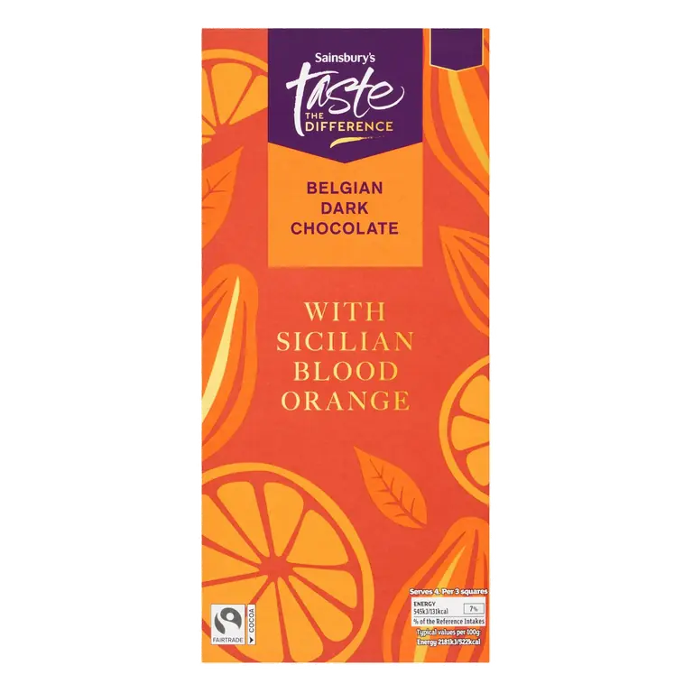 100g Belgian Dark Chocolate with Sicilian Blood Orange Bar, Taste the Difference