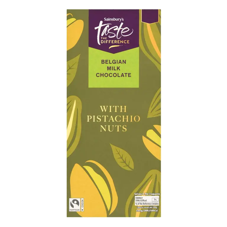 100g Belgian Milk Chocolate with Pistachio Nuts Chocolate Bar, Taste the Difference