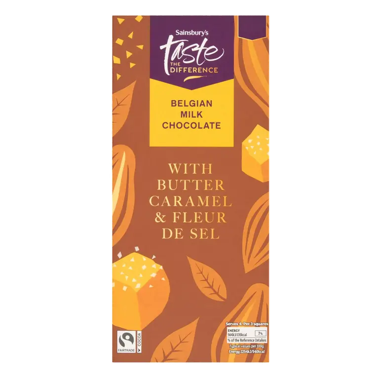 100g Butter Caramel & Fleur De Sel Belgian Milk Chocolate Bar, Taste the Difference