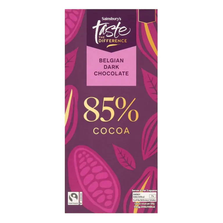 100g Cocoa Belgian 85% Dark Chocolate Bar, Taste the Difference
