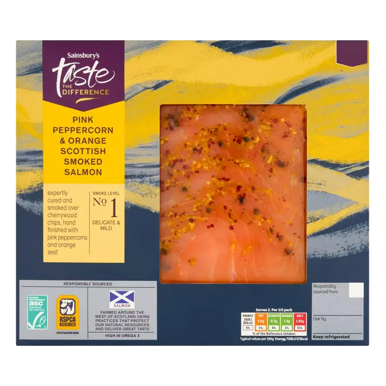 100g Pink Pepper & Orange Smoked Salmon, Taste the Difference