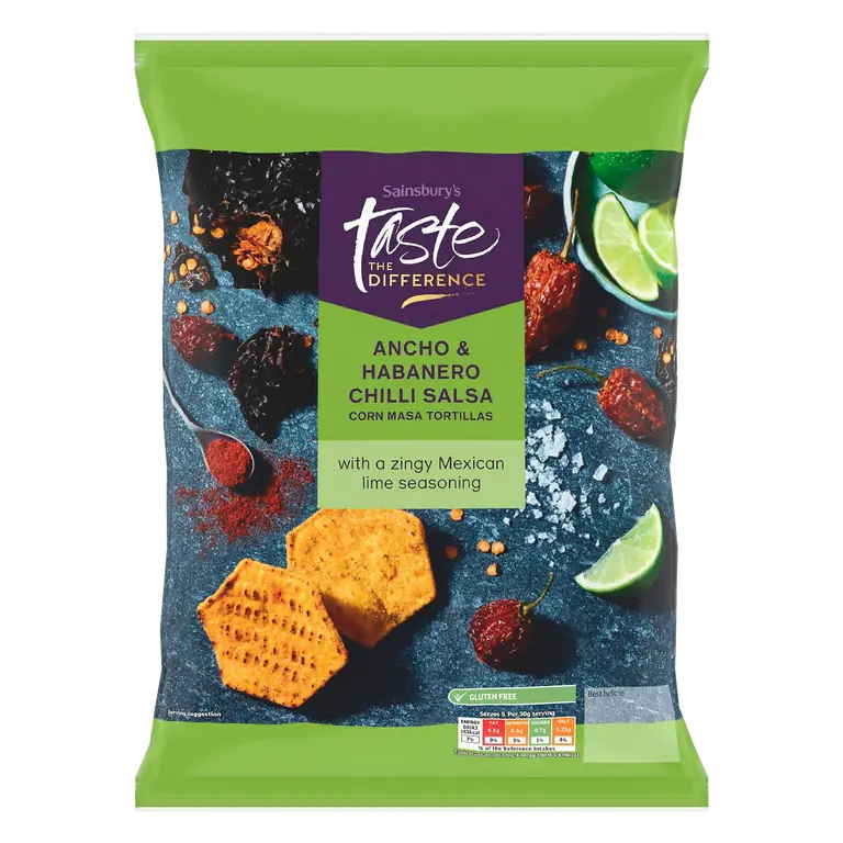 150g Ancho & Habanero Chilli Salsa Corn Masa Tortilla Chips, Taste the Difference