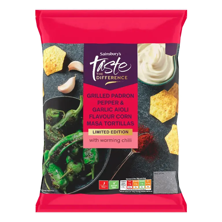 150g Padron Pepper & Garlic Aioli Tortilla Chips, Taste the Difference