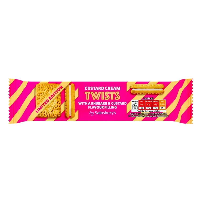 150g Rhubarb & Custard Cream Twists Flavour Filling Biscuits, Limited Edition