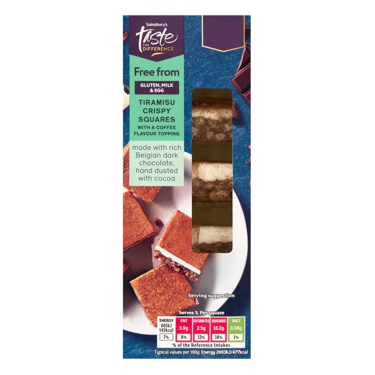 150g Tiramisu Crispy Squares with a Coffee Flavour Topping, Taste the Difference