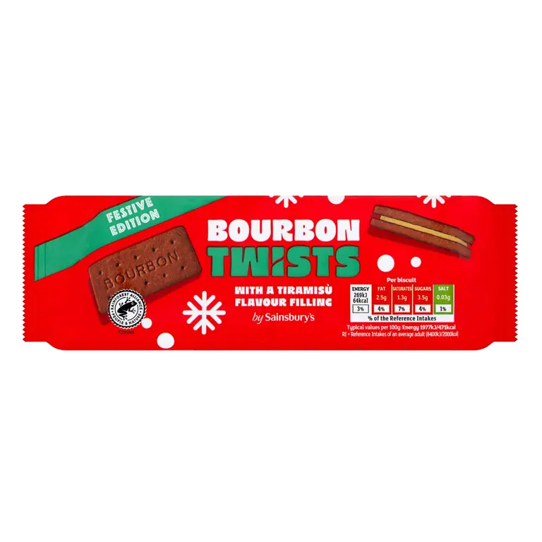 150g Tiramisu Flavour Filled Bourbon Twists Biscuits, Festive Edition