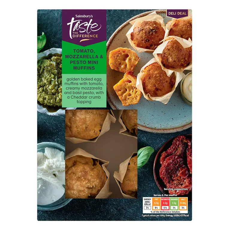 150g Tomato, Mozzarella & Pesto Mini Muffins, Taste the Difference