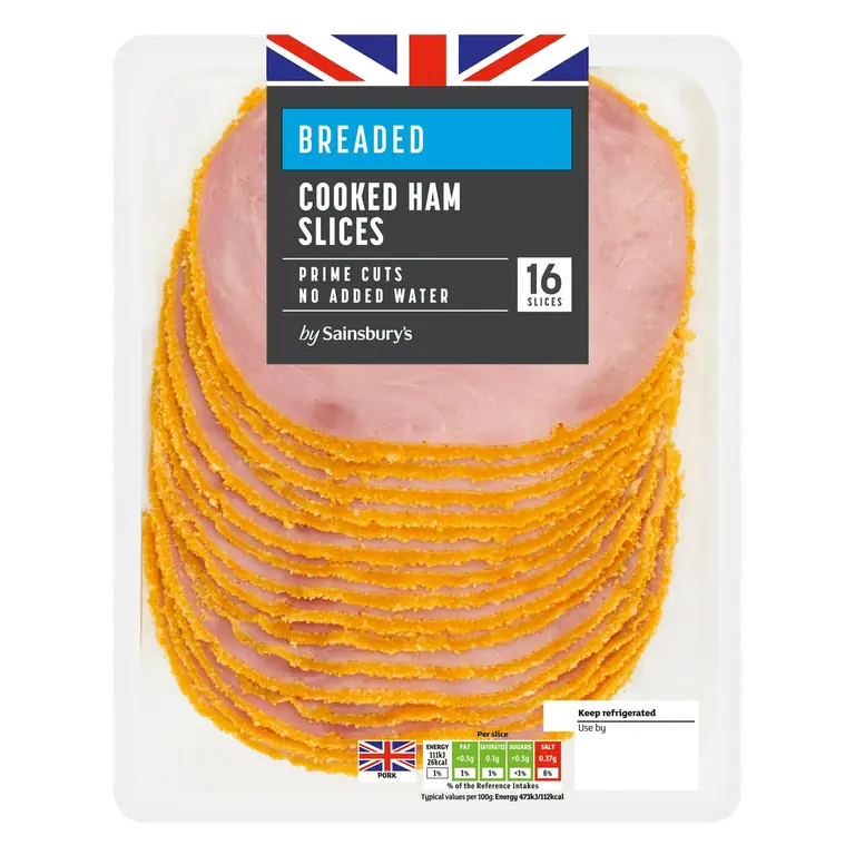16 Breaded Cooked Ham Slices 375g