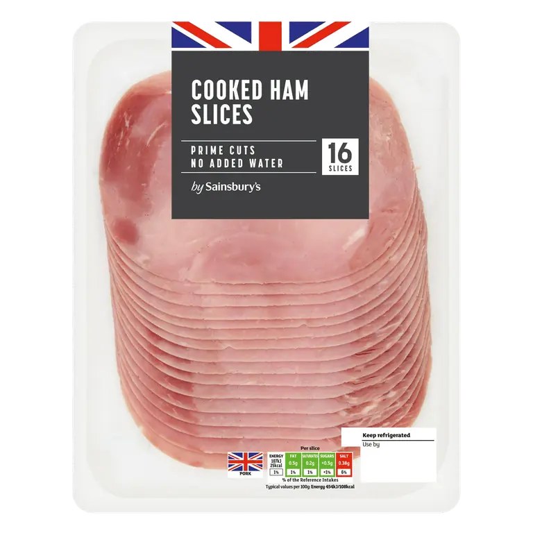 16 Cooked Ham Slices 375g