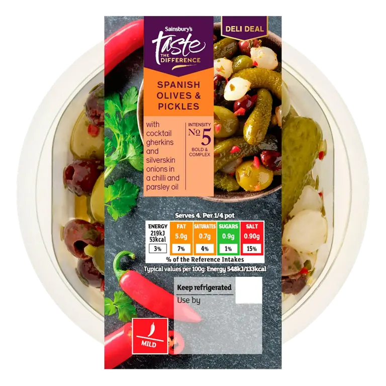 160g Spanish Olives & Pickles, Taste the Difference