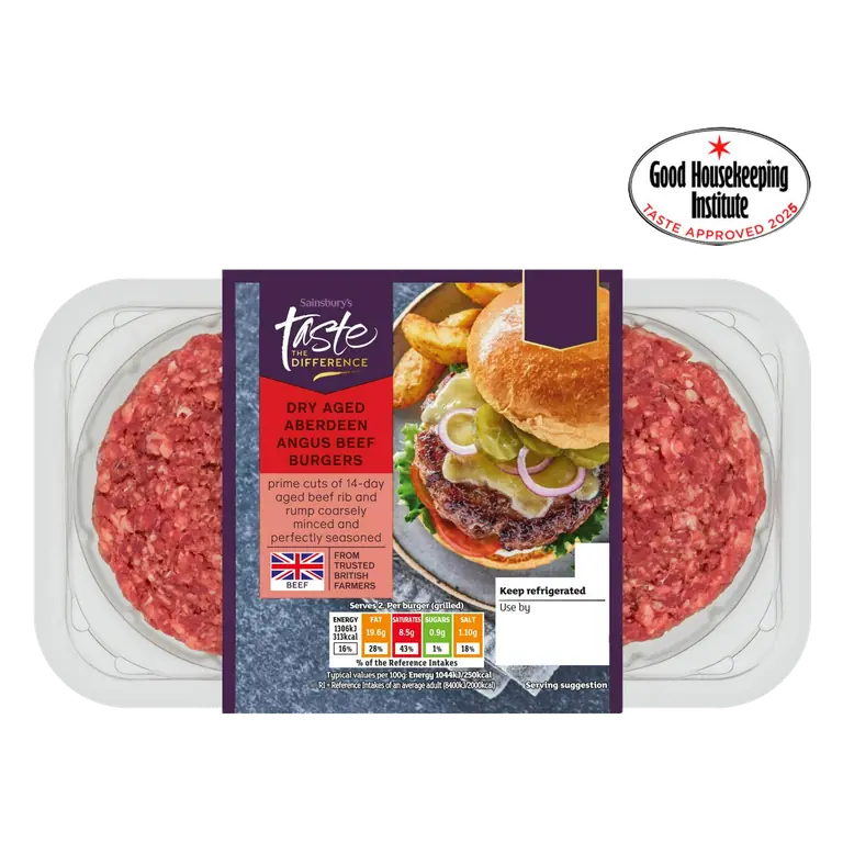 2 Dry Aged Aberdeen Angus Beef Burgers, Taste the Difference 340g