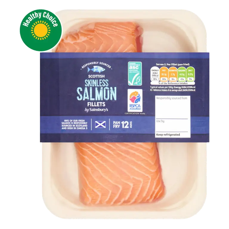 2 Skinless Scottish Salmon Fillets 220g