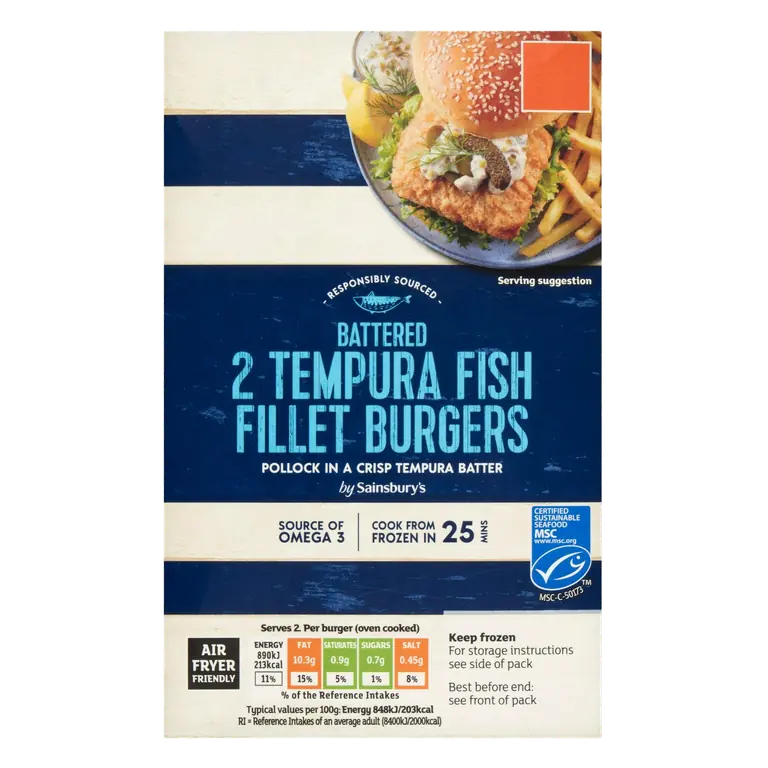 2 x Battered Tempura Fish Fillet Burgers 227g