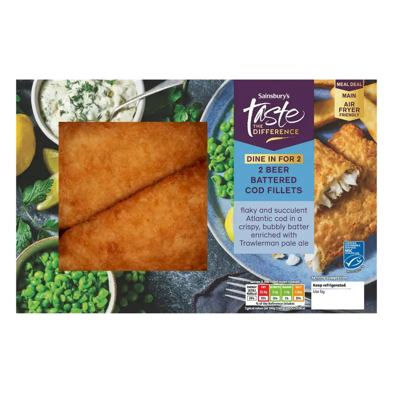 2 x Beer Battered Cod Fillets, Taste the Difference 365g