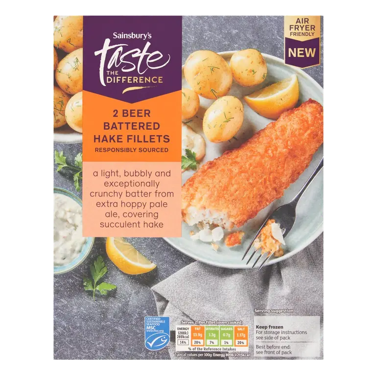 2 x Beer Battered Hake Fillets, Taste the Difference 300g