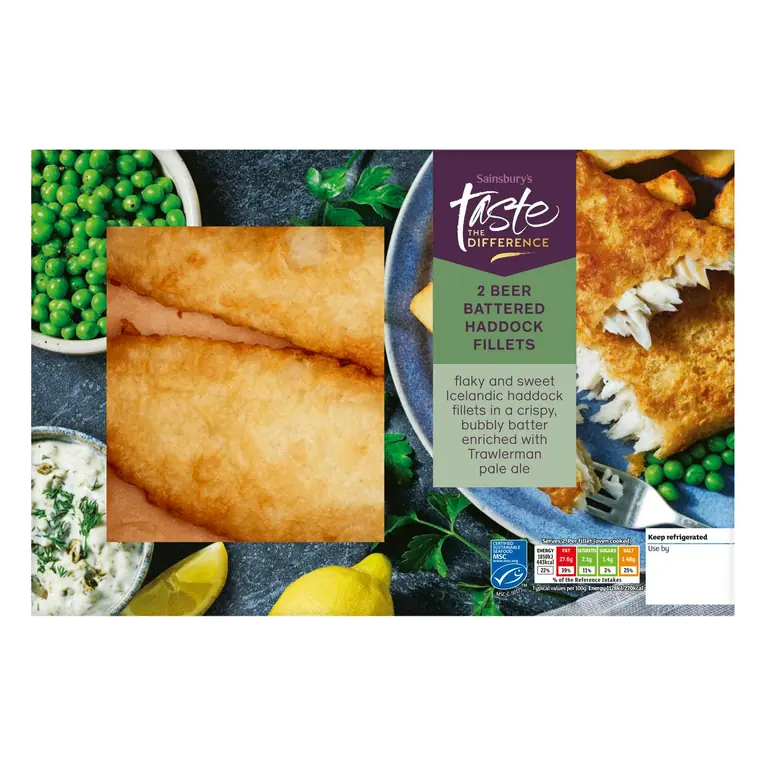 2 x Beer Battered MSC Haddock Fillets, Taste the Difference 365g
