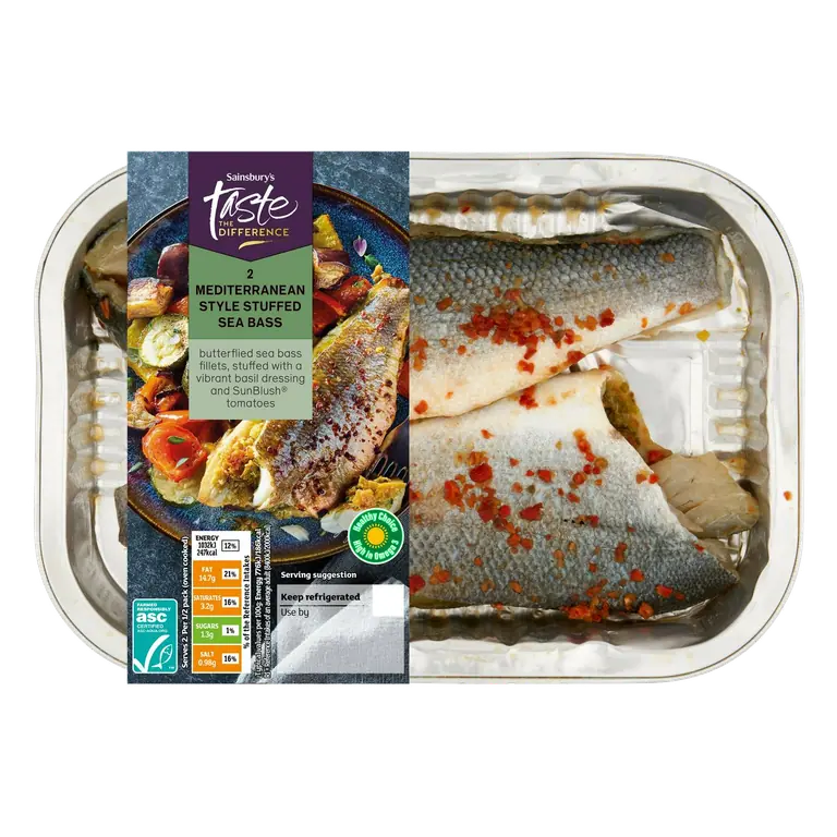 2 x Mediterranean Style Stuffed Sea Bass, Taste the Difference 291g