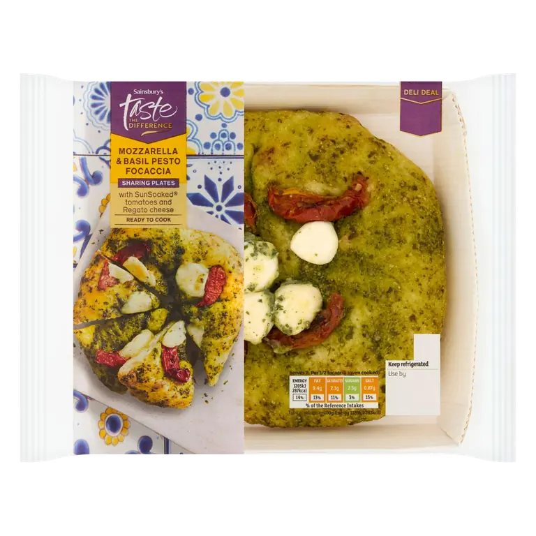 210g Mozzarella & Basil Pesto Focaccia, Taste the Difference