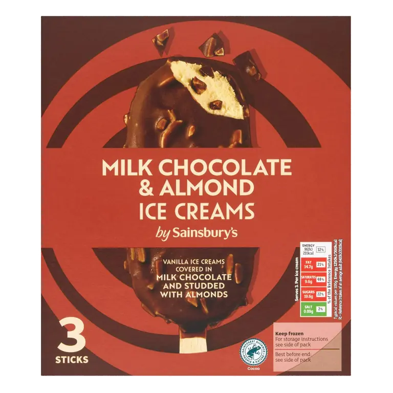 3 x 110ml Milk Chocolate & Almond Ice Creams