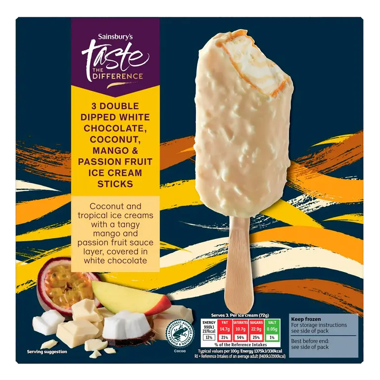 3 x 85ml Double Dipped Ice Cream Sticks, Taste the Difference