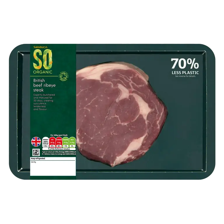 30 Days Matured British Beef Ribeye Steak, So Organic 225g