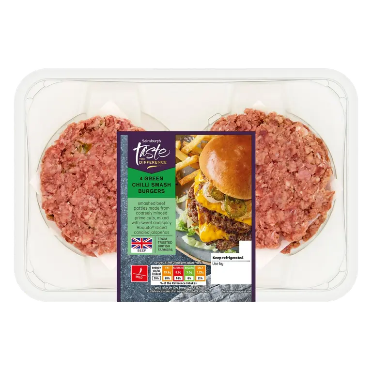 340g Green Chilli Smash Burgers, Taste the Difference