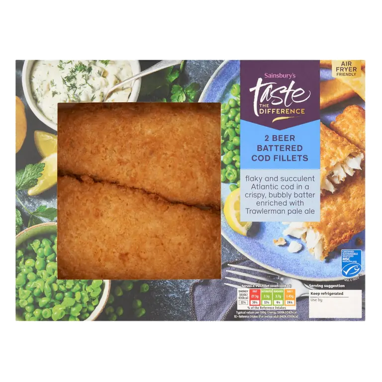 365g Beer Battered MSC Cod Fillets, Taste the Difference