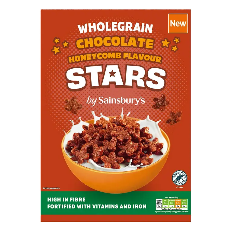 375g Wholegrain Chocolate Honeycomb Flavour Stars Breakfast Cereal