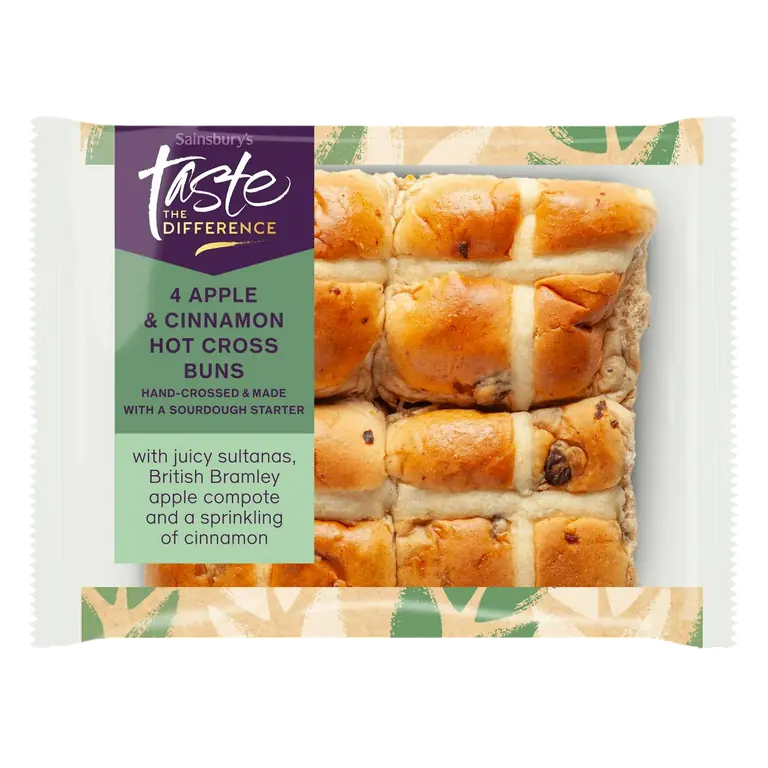 4 Apple & Cinnamon Hot Cross Buns, Taste the Difference 280g