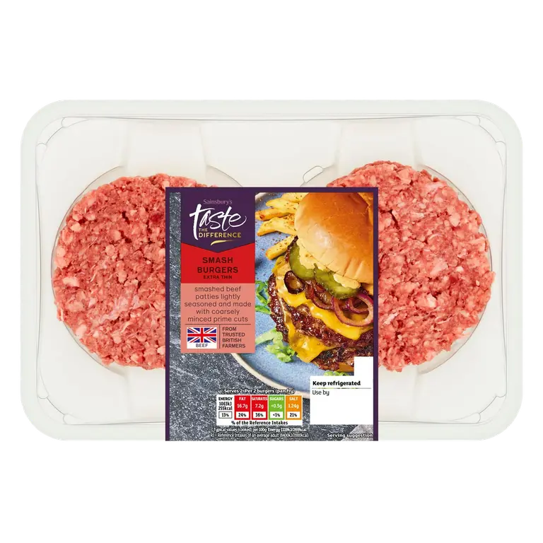4 Extra Thin Lightly Seasoned Smash Burgers, Taste the Difference 340g