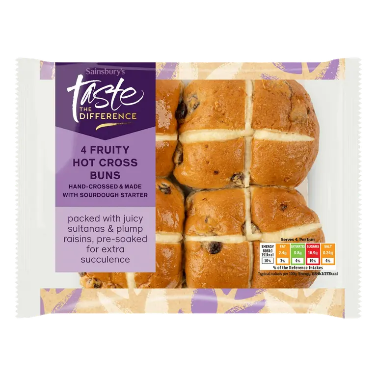 4 Fruity Hot Cross Buns, Taste the Difference 280g